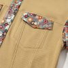 Women's Khaki Waffle Knit Floral Print Patchwork Button Up Jacket - Image 9