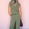 Women's Vineyard Green Buttoned Drawstring Waist Sleeveless Wide Leg Jumpsuit - Image 7