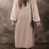 Women's Beige Long Knitted Cardigan with Puff Sleeves and Side Pockets - Image 2