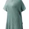 Women's Haze Blue Oversized Short Sleeve Sweater with Side Slits - Image 10