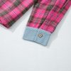 Women's Red Plaid Waffle Knit Patchwork Plus Size Shirt - Image 16