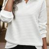 Women's White Quilted Texture Sporty Long Sleeve Collared Top - Image 2