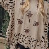 Women's Khaki Sequin Turkey Leopard Mixed Pattern High Neck Sweater with Slits - Image 6