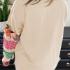 Plus Size Women's Beige Patchwork Sleeve Split Sweatshirt - Image 2