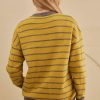 Women's Cozy Yellow Stripe Daisy Floral Round Neck Sweater for Winter - Image 3