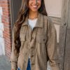 Female Dark Khaki Textured Chest Pocket Long Sleeve Shirt Jacket - Image 11