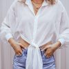 Women's White Loose Fit Knotted Front Sheer Shirt - Image 7