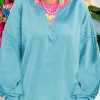 Women's Light Blue Colorblock Patchwork Crew Neck Sweatshirt - Image 2