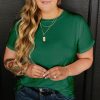 Women's Dark Green Plus Size Round Neck Rolled Sleeve T-Shirt for Casual Style - Image 2