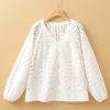 Elegant White Eyelet Embroidered Puff Sleeve V Neck Blouse for Women - Image 8