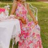 Women's Pink Abstract Floral Print Shirred One Shoulder Maxi Dress for Summer - Image 11