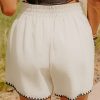 Women's White Waffle Texture Casual Shorts with Contrast Ricrac Hemline - Image 3