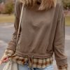 Women's Breen Plaid Patchwork High Neck Blouse with Knotted Hem - Image 11