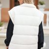 Women's Beige Oversized Puffer Vest with Zipper Stand Neck - Stylish Winter Outerwear - Image 2