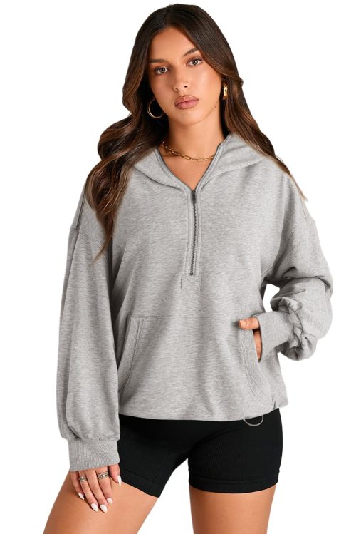 Women's Light Grey Oversized Hoodie with Kangaroo Pocket