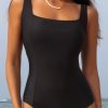 Elegant Women's Black Solid Criss Cross Backless Square Neck One Piece Swimsuit - Image 9