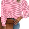 Women's Rose Stripe Long Sleeve Top with Round Neck and Drop Shoulder Design - Image 2