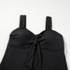 Chic Black Plus Size Textured Knotted Ruffled Trim One Piece Swimwear for Women - Image 15