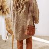 Women's Parchment Cable Knit Long Sleeve Sweater Dress - Image 3