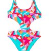 Women's Reversible Purple Abstract Geometry Print One Piece Swimsuit with Daring Cutout Design - Image 22