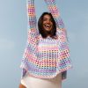 Women's Purple Multi Stripe Open Knit Sweater Beach Cover Up - Image 7