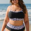 Plus Size Women's Black 2-Piece Leopard Patchwork High Waisted Swimsuit - Image 8