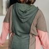 Plus Size Women's Breen Colorblock Patchwork V Neck Hoodie - Image 3