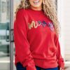 Fiery Red Tinsel Merry Pattern Drop Shoulder Plus Size Sweater for Women - Image 11