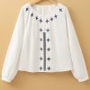 Women's White Geometric Embroidered Long Sleeve Buttoned Blouse - Chic Bohemian Style - Image 3