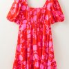 Women's Red Floral Bubble Sleeve Sweetheart Neck Ruffled Mini Dress - Image 18