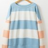 Women's Light Blue Colorblock Striped Drop Shoulder Long Sleeve Top - Image 7