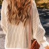 Women's Chestnut Striped Textured Knit Contrast Edge Loose Sweater - Image 2