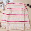 Plus Size Pink Stripe Drop Shoulder Side Split Sweater - Image 7