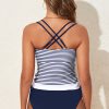 Women's Blue Stripe Drawstring Tummy Control 2-Piece Tankini Swimsuit - Image 12