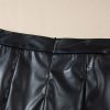 Women's Black High Waist PU Leather Mini Skirt with Side Slits - Image 7