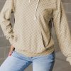 Women's Khaki Checkered Print Kangaroo Pocket Drawstring Hoodie - Image 3