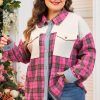 Women's Red Plaid Waffle Knit Patchwork Plus Size Shirt - Image 7