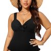 Chic Black Plus Size Textured Knotted Ruffled Trim One Piece Swimwear for Women - Image 30