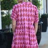 Sachet Pink Floral Print Short Sleeve Flowy Dress with Multi Buttons - Image 2