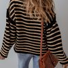 Women's Black Stripe Drop Shoulder Round Neck Loose Sweater - Trendy Casual Knit - Image 2