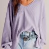 Women's Orchid Petal Waffle V Neck Long Sleeve Blouse - Image 2