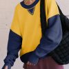 Women's Yellow Color Block Thumbhole Sleeve Drop Shoulder Crew Neck Sweatshirt - Image 2