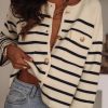 Women's Classic Black Stripe Flap Pocket Buttoned Cardigan Sweater - Image 10