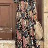 Women's Black Floral Print V Neck Wrap High Waist Maxi Dress - Image 5