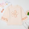 Beige Plus Size Flower Patched Crewneck Top with Side Slits for Stylish Comfort - Image 7