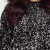 Women's Black Sequined Long Sleeve Crew Neck Cropped Blouse - Image 7