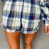 Women's 2Pcs Blue Plaid Print Lounge Set - Long Sleeve Shirt and Casual Shorts - Image 6