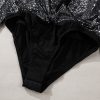 Women's Black Sequin Mesh Long Sleeve Surplice Neck Bodysuit - Image 11