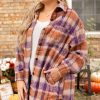 Women's Multicolour Plus Size Plaid Print Collared Button-Up Jacket for Winter - Image 3