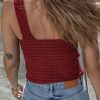 Women's Burgundy Cable Knit Pointelle Slim Fit V Neck Sweater Vest - Image 2